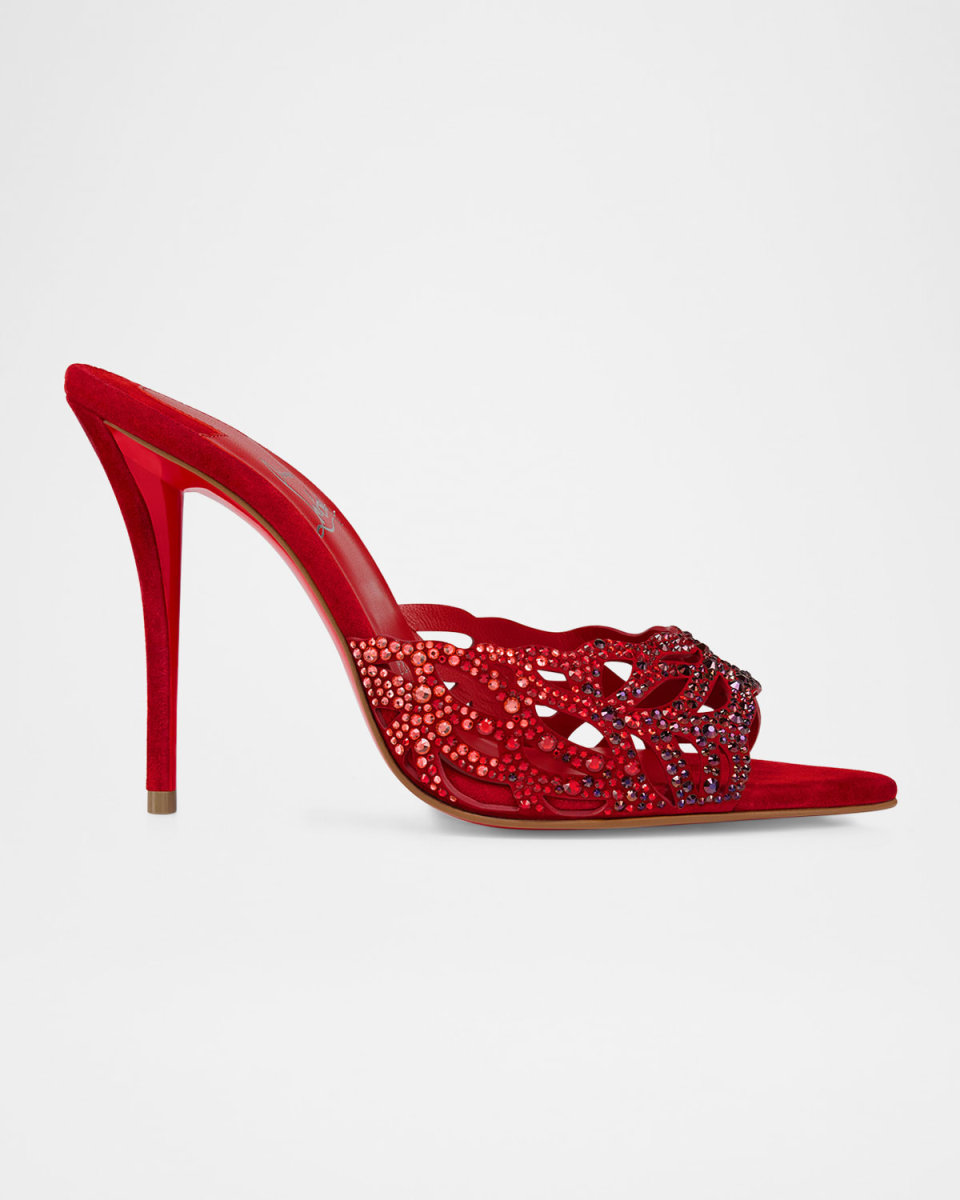 100mm Lasera Strass Suede Mule Pumps